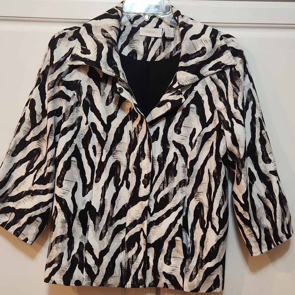 Chico's Black and White Animal Print Blazer